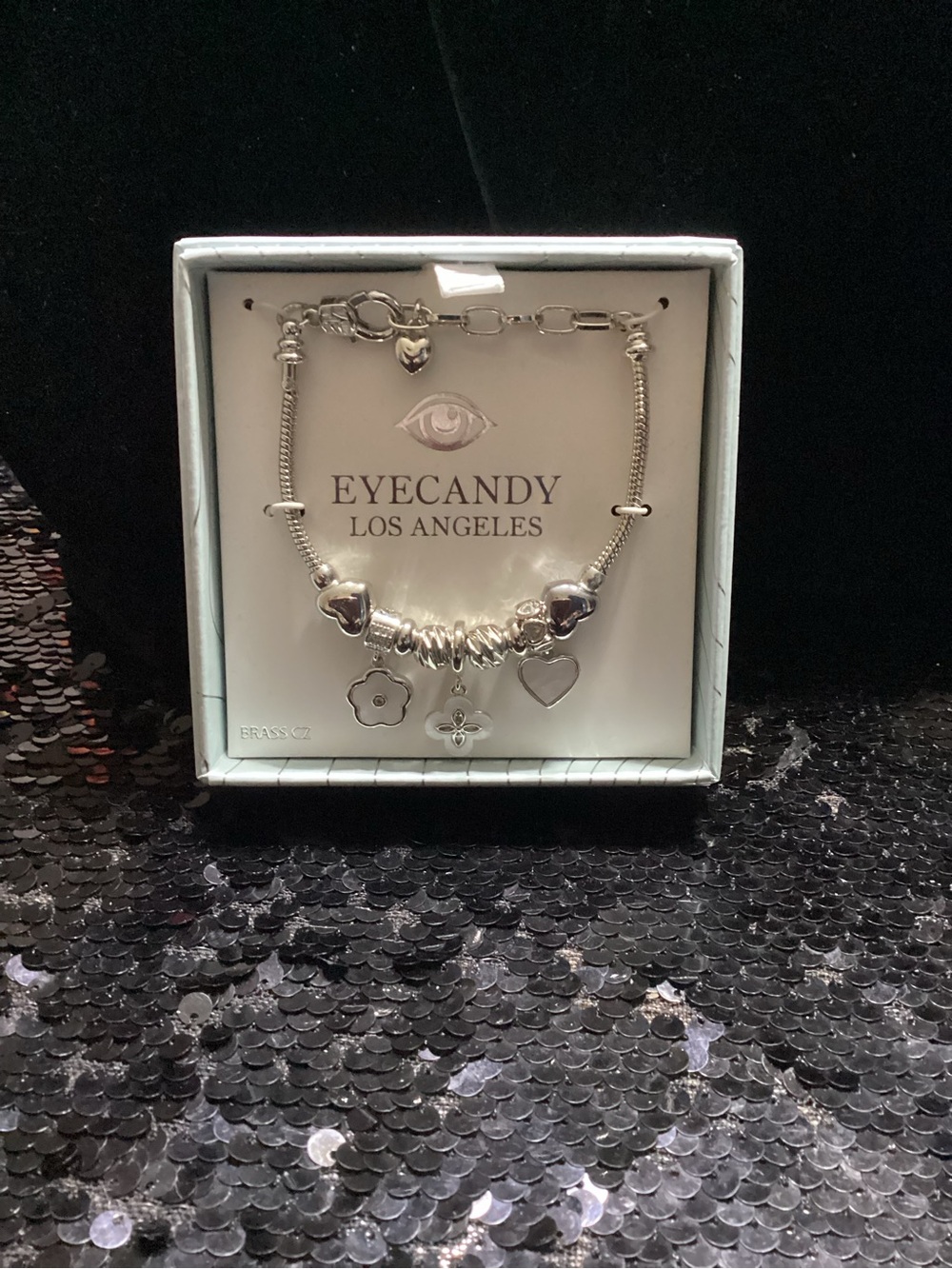 eye candy Silver Heart & Floral Charm Bracelet